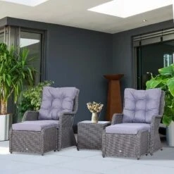 Outsunny 2-Seater Rattan Garden Furniture Set - Grey - 860-084