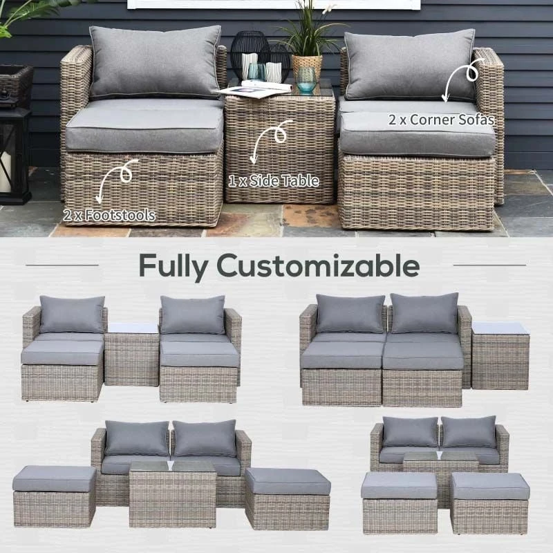 Outsunny 2-Seater Rattan Garden Furniture Set - Brown - 860-088 - Image 8