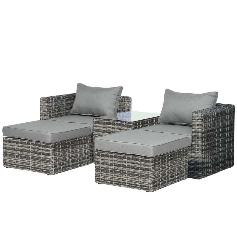 Outsunny 2-Seater Rattan Garden Furniture Set - Grey - 860-088GY - Image 2