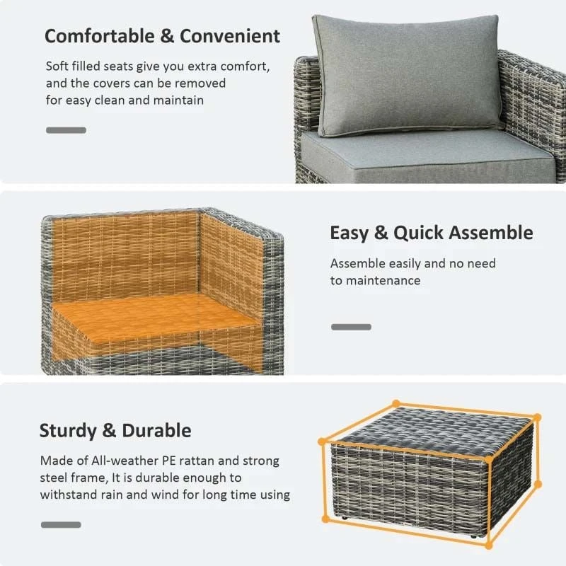 Outsunny 2-Seater Rattan Garden Furniture Set - Grey - 860-088GY - Image 5