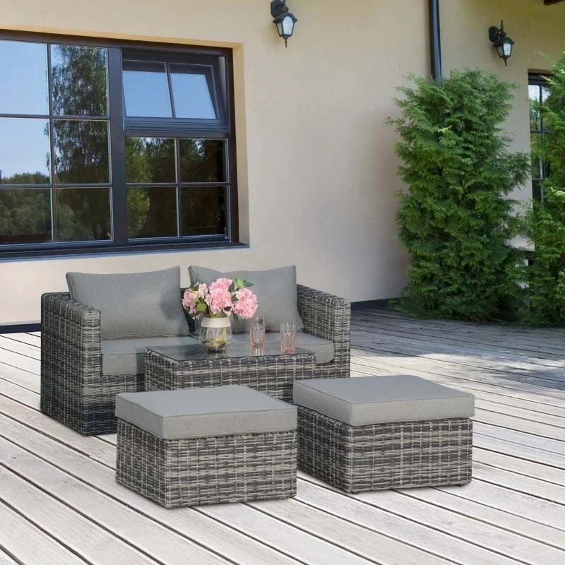 Outsunny 2-Seater Rattan Garden Furniture Set - Grey - 860-088GY - Image 9