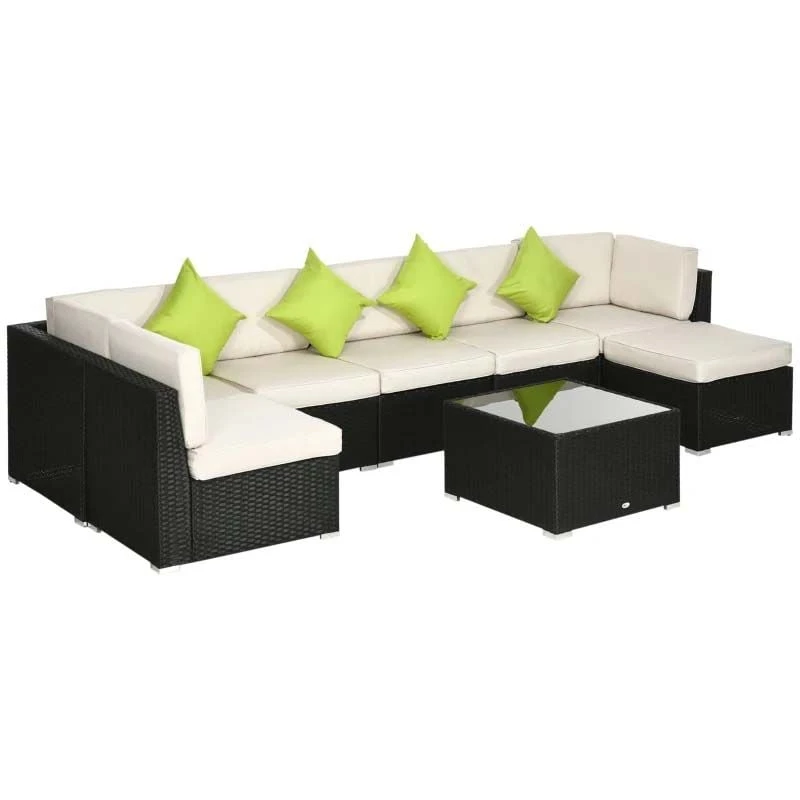 Outsunny 8 Piece Rattan Garden Furniture Set - Black - 860-096V00BK - Image 2
