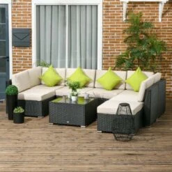 Outsunny 8 Piece Rattan Garden Furniture Set - Black - 860-096V00BK