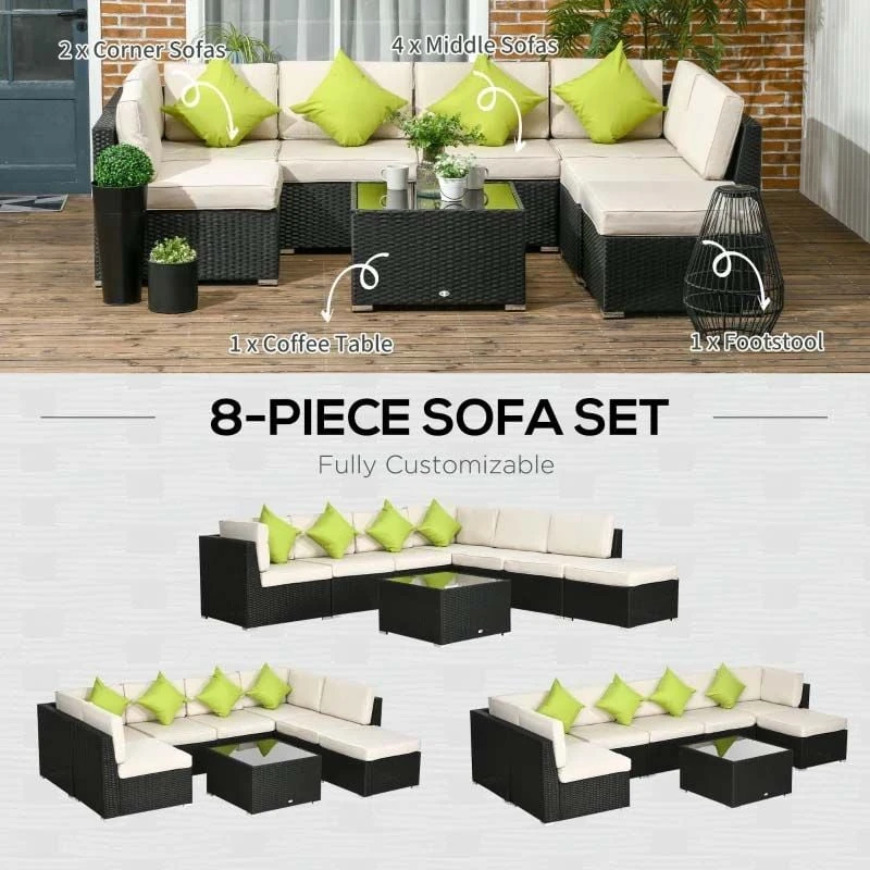 Outsunny 8 Piece Rattan Garden Furniture Set - Black - 860-096V00BK - Image 6