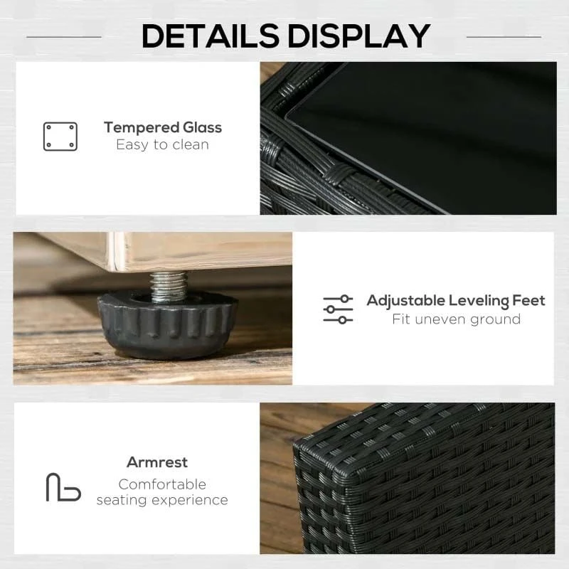 Outsunny 8 Piece Rattan Garden Furniture Set - Black - 860-096V00BK - Image 7