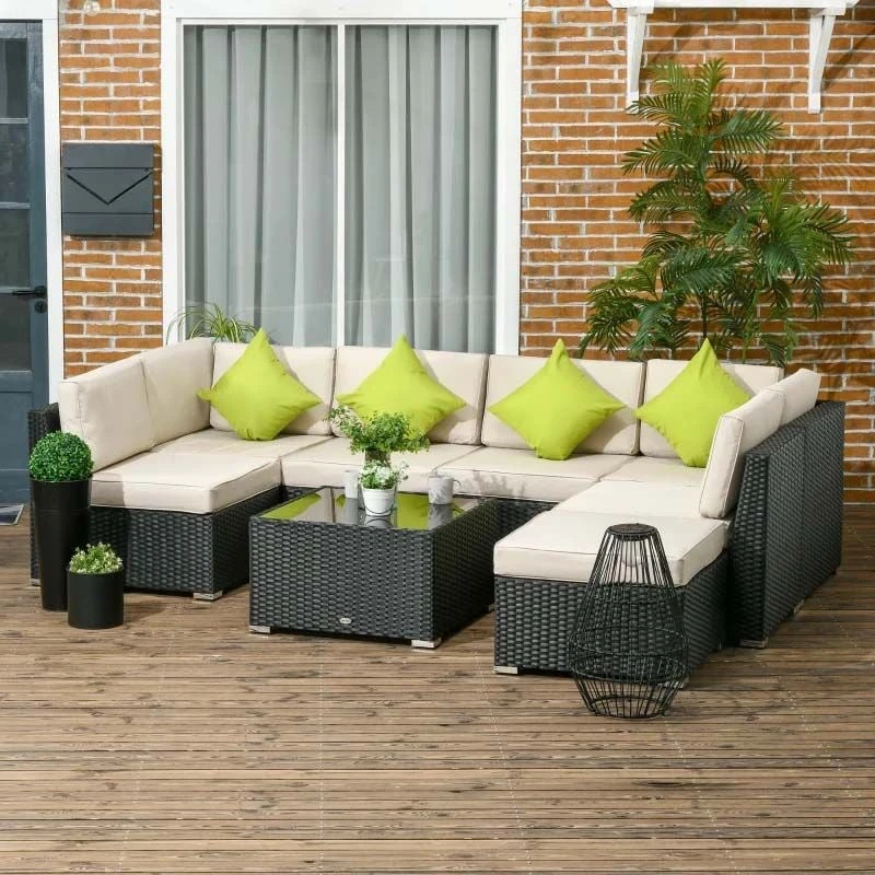 Outsunny 8 Piece Rattan Garden Furniture Set - Black - 860-096V00BK