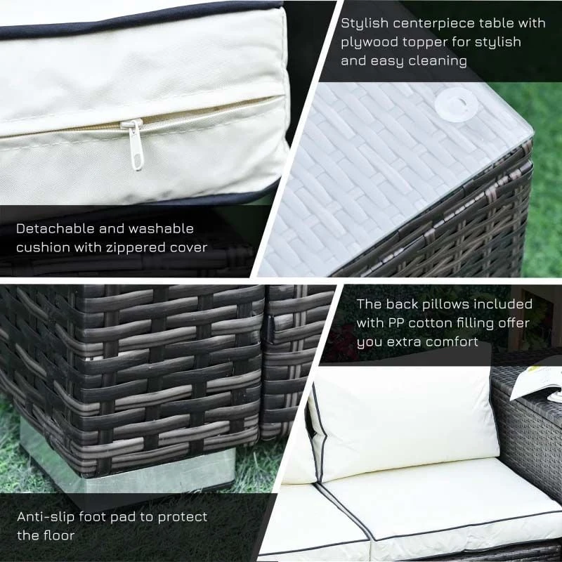 Outsunny 4-Seater Rattan Garden Furniture Set - Table/Storage - Brown - 860-104V70BN - Image 7