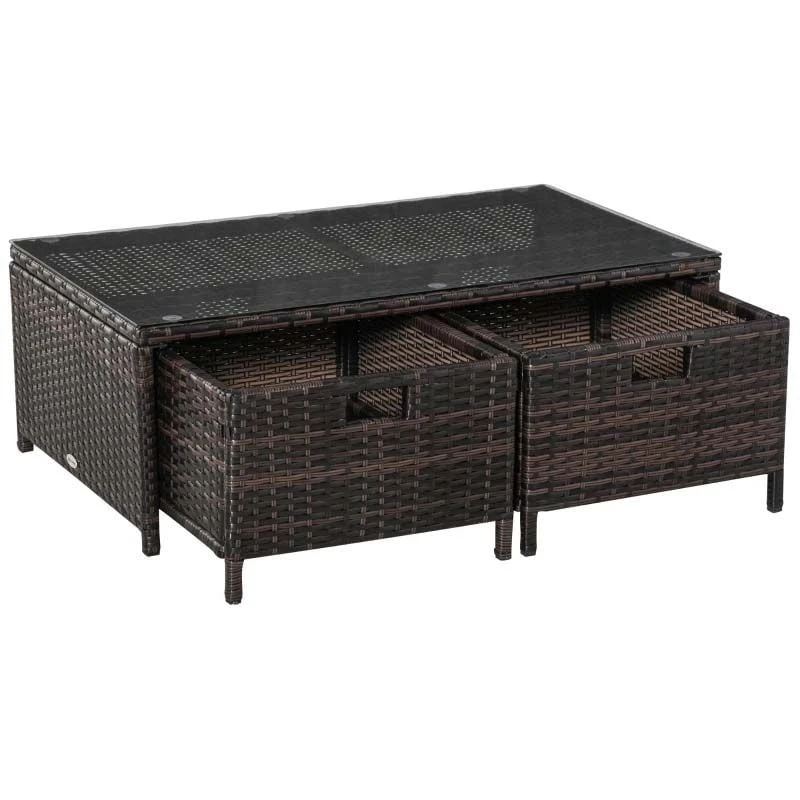 Outsunny 4-Seater Rattan Garden Furniture Set - Table/Storage - Brown - 860-104V70BN - Image 8