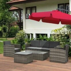 Outsunny 6-Seater Rattan Garden Furniture Set - Grey - 860-115