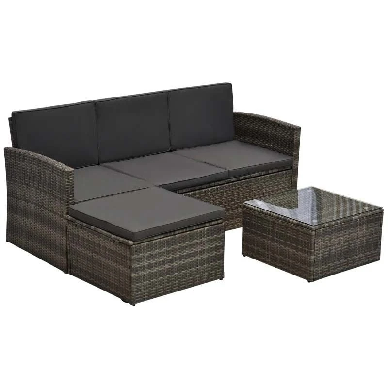 Outsunny 4-Seater Rattan Furniture Garden Set - Grey - 860-116V70 - Image 2