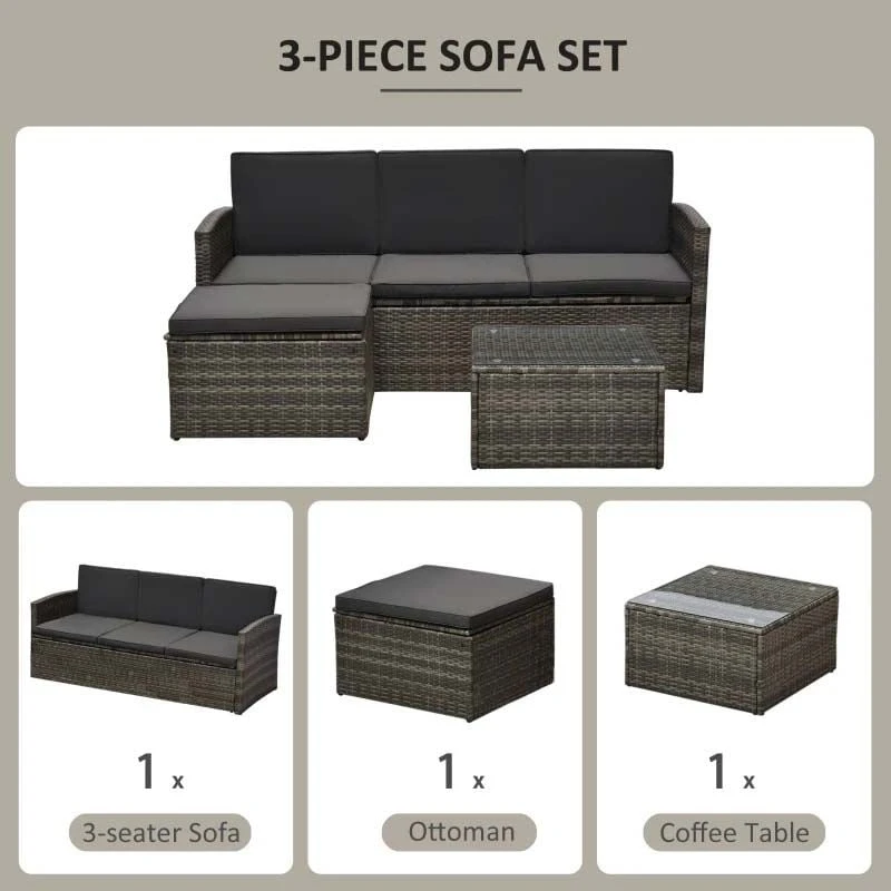 Outsunny 4-Seater Rattan Furniture Garden Set - Grey - 860-116V70 - Image 4