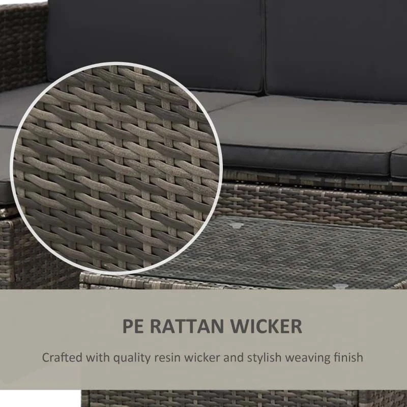 Outsunny 4-Seater Rattan Furniture Garden Set - Grey - 860-116V70 - Image 5