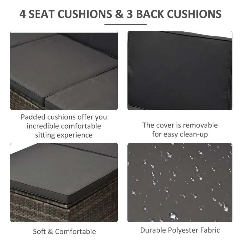 Outsunny 4-Seater Rattan Furniture Garden Set - Grey - 860-116V70 - Image 6