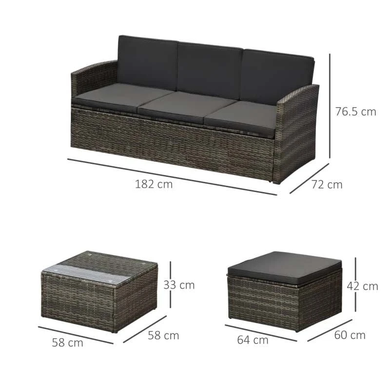 Outsunny 4-Seater Rattan Furniture Garden Set - Grey - 860-116V70 - Image 3