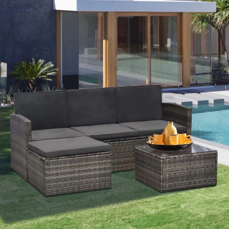 Outsunny 4-Seater Rattan Furniture Garden Set - Grey - 860-116V70 - Image 9