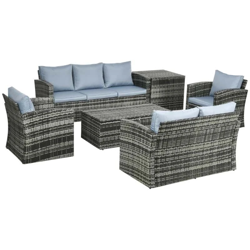 Outsunny 7-Seater Rattan Garden Furniture Set - Grey - 860-120V70GG - Image 2