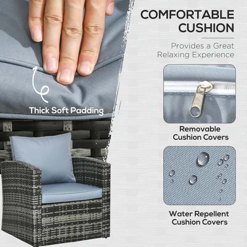 Outsunny 7-Seater Rattan Garden Furniture Set - Grey - 860-120V70GG - Image 5