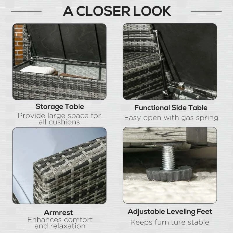 Outsunny 7-Seater Rattan Garden Furniture Set - Grey - 860-120V70GG - Image 6