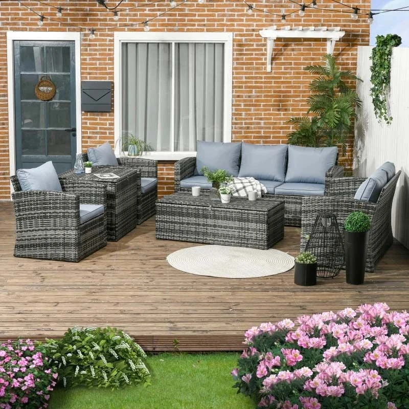 Outsunny 7-Seater Rattan Garden Furniture Set - Grey - 860-120V70GG
