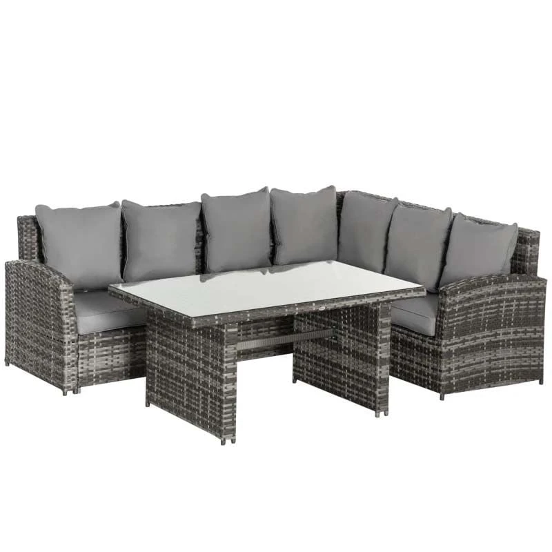 Outsunny 3 Piece Rattan Garden Furniture Set - Grey - 860-123V70 - Image 2