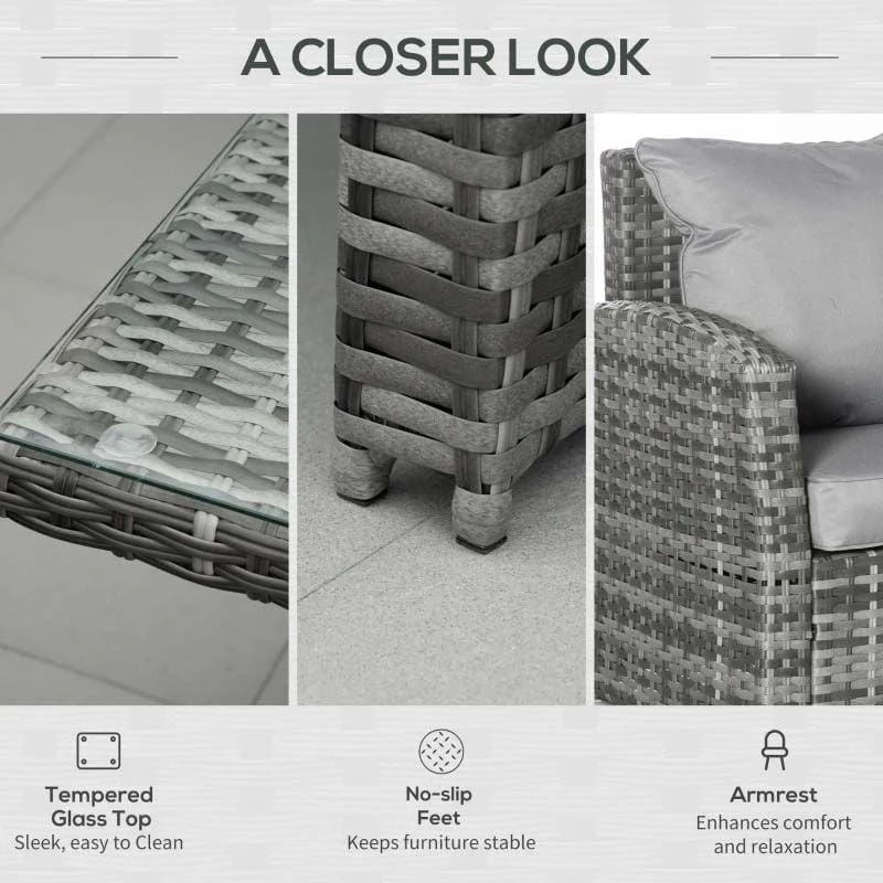 Outsunny 3 Piece Rattan Garden Furniture Set - Grey - 860-123V70 - Image 6