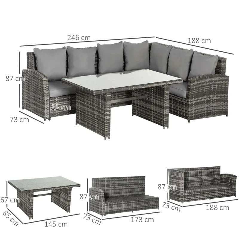 Outsunny 3 Piece Rattan Garden Furniture Set - Grey - 860-123V70 - Image 3