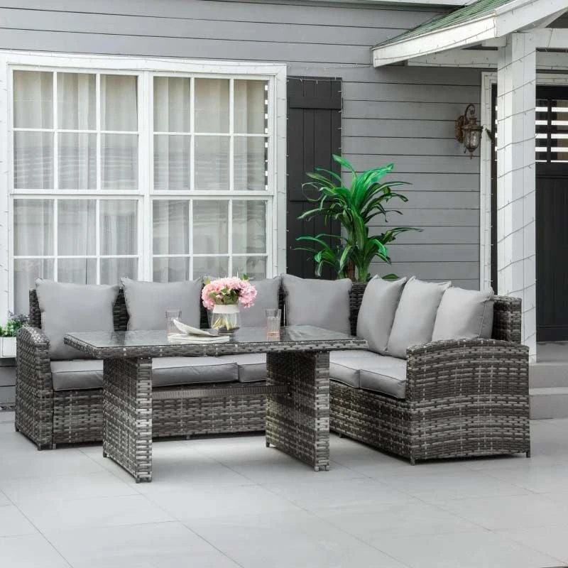 Outsunny 3 Piece Rattan Garden Furniture Set - Grey - 860-123V70