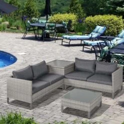 Outsunny 4 Piece Rattan Garden Furniture Set - Grey - 860-131V70