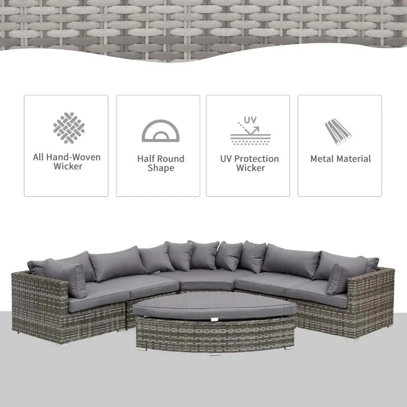 Outsunny 6 Piece Rattan Garden Furniture Set - Grey - 860-132 - Image 4