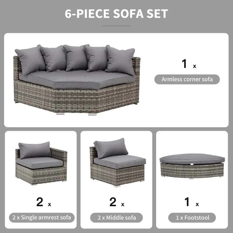 Outsunny 6 Piece Rattan Garden Furniture Set - Grey - 860-132 - Image 6