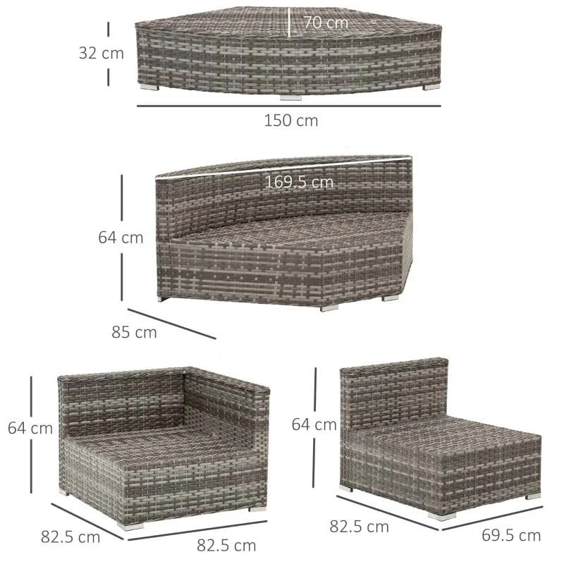 Outsunny 6 Piece Rattan Garden Furniture Set - Grey - 860-132 - Image 3