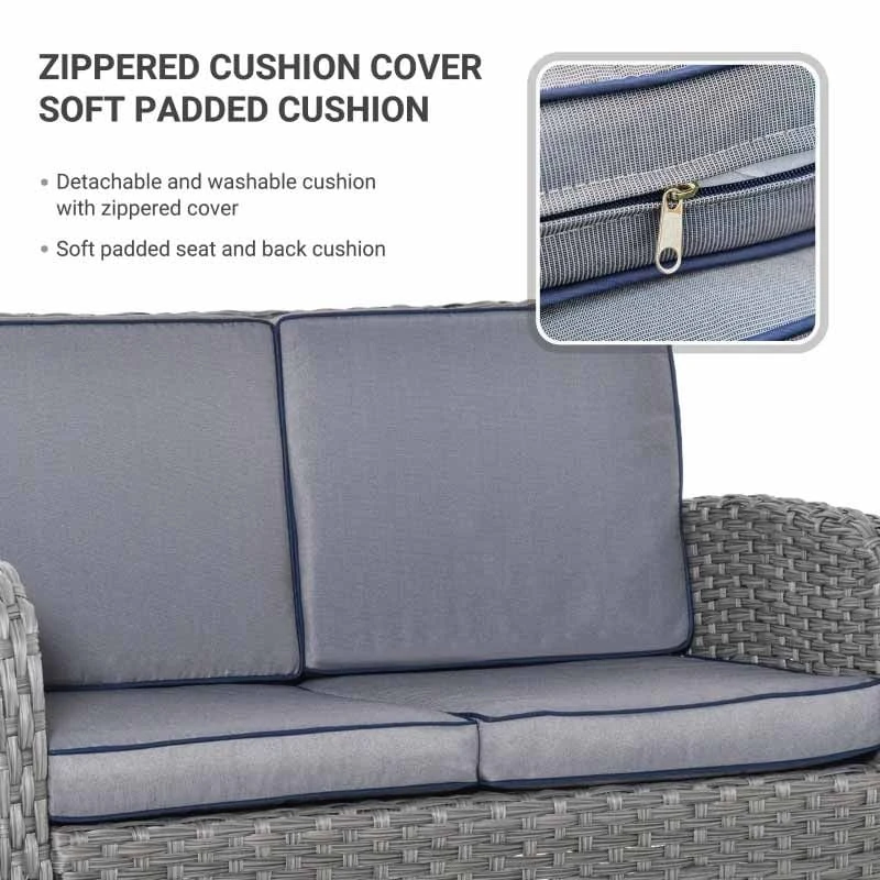 Outsunny 6-Seater Rattan Wicker Dining Table & Chairs Set With Cushions - Grey - 860-136V70 - Image 5