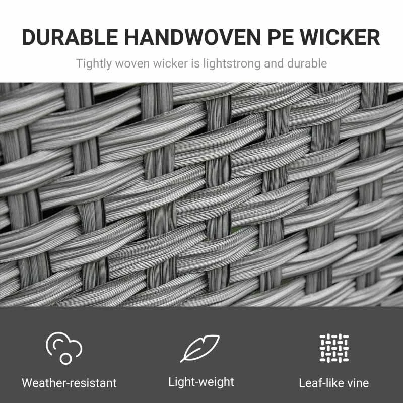 Outsunny 6-Seater Rattan Wicker Dining Table & Chairs Set With Cushions - Grey - 860-136V70 - Image 6