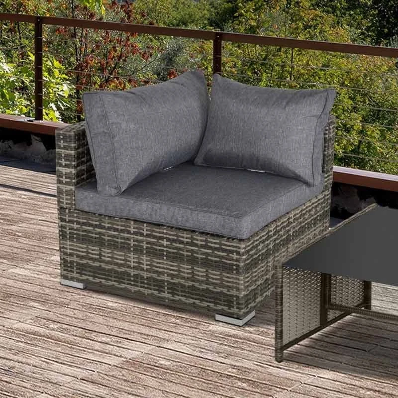 Outsunny Rattan Garden Corner Sofa Chair - Deep Grey - 860-137CG