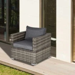Outsunny Single Wicker Sofa Armchair - Deep Grey - 860-141V70CG
