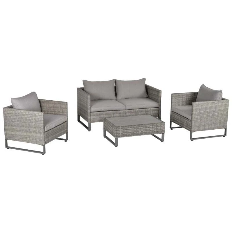 Outsunny 4-Seater Rattan Garden Furniture Set - Grey - 860-142V70 - Image 2