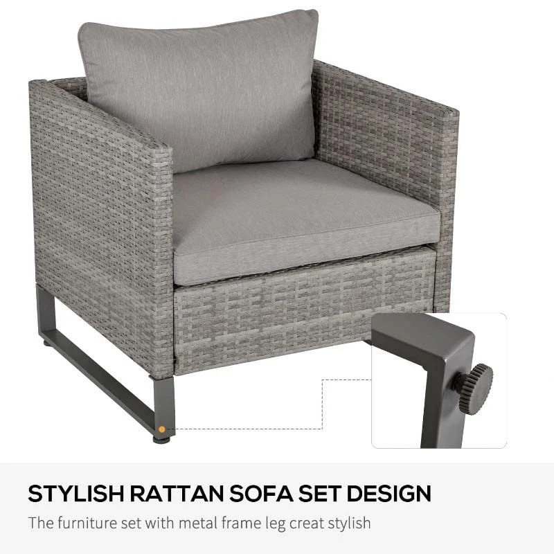 Outsunny 4-Seater Rattan Garden Furniture Set - Grey - 860-142V70 - Image 5
