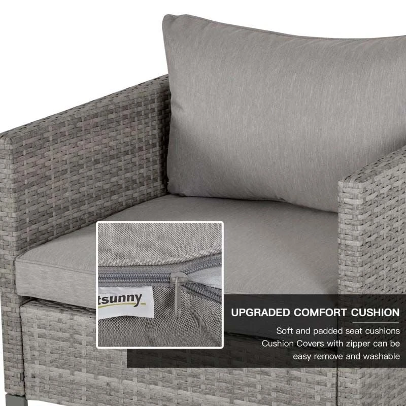 Outsunny 4-Seater Rattan Garden Furniture Set - Grey - 860-142V70 - Image 6