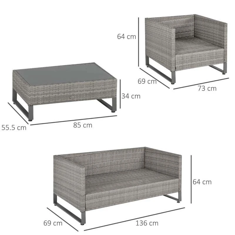Outsunny 4-Seater Rattan Garden Furniture Set - Grey - 860-142V70 - Image 3