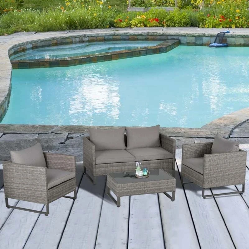 Outsunny 4-Seater Rattan Garden Furniture Set - Grey - 860-142V70 - Image 7