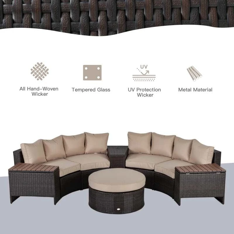 Outsunny 8-Seater Rattan Garden Furniture Set - Beige - 860-144V70 - Image 4