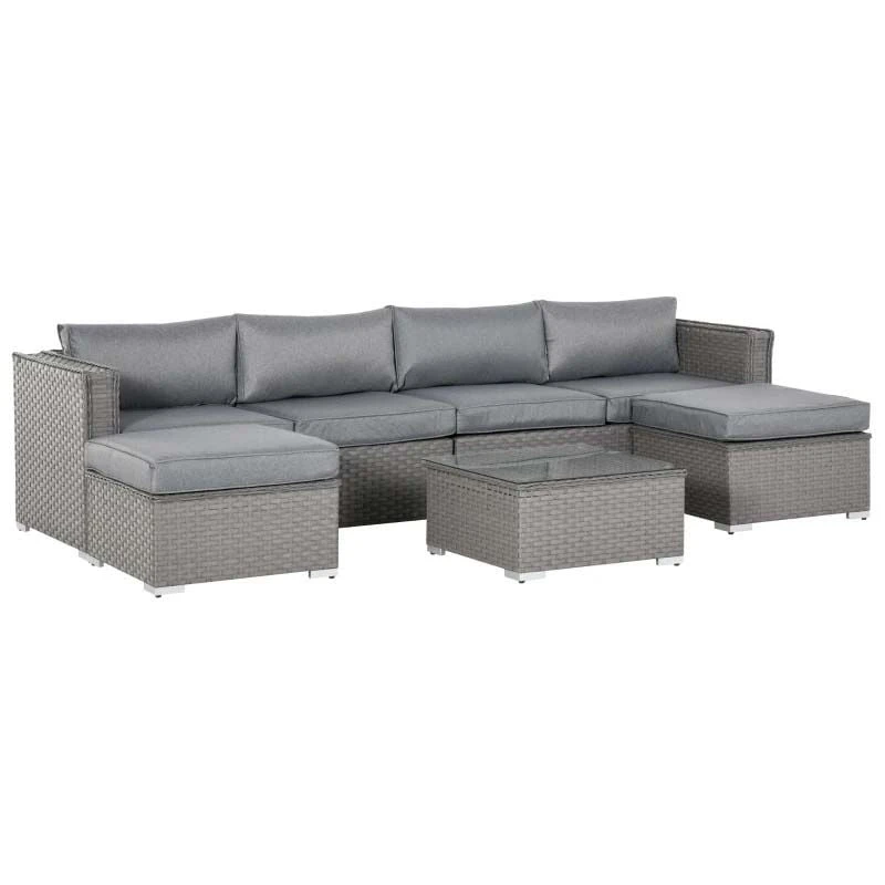 Outsunny 6-Seater Rattan L-Shaped Furniture Garden Set - Grey - 860-147 - Image 2