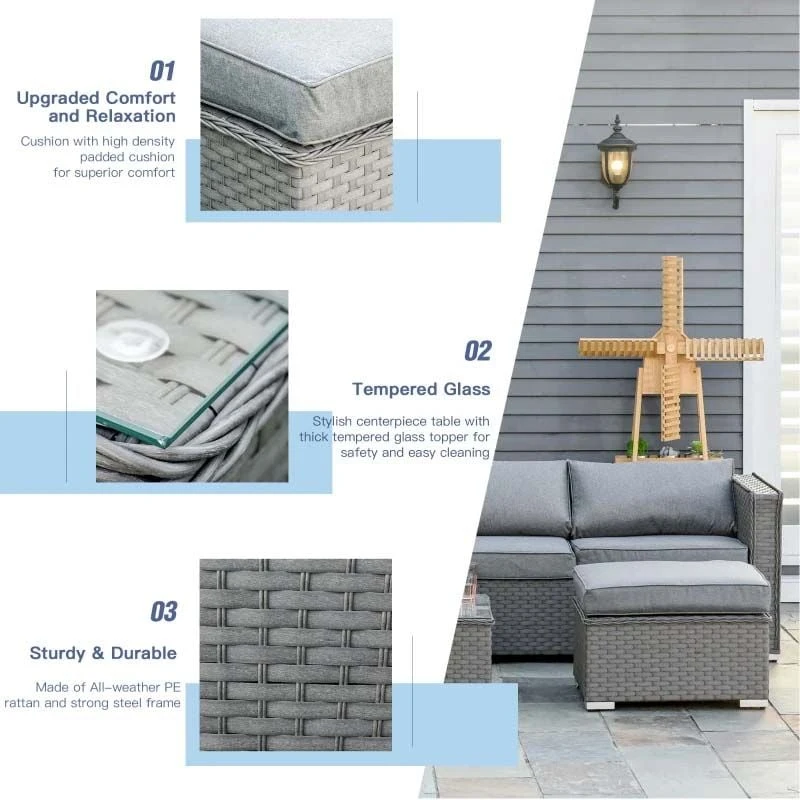 Outsunny 6-Seater Rattan L-Shaped Furniture Garden Set - Grey - 860-147 - Image 6