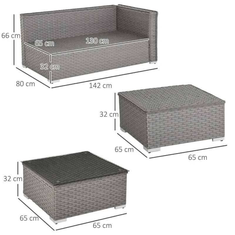 Outsunny 6-Seater Rattan L-Shaped Furniture Garden Set - Grey - 860-147 - Image 3