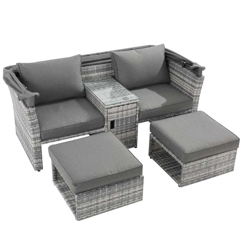 Outsunny 2-Seater Rattan Garden Furniture Set With Canopy - Grey - 860-171 - Image 2