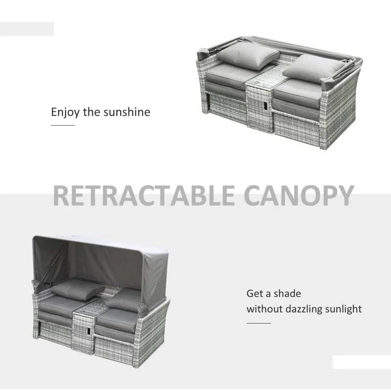 Outsunny 2-Seater Rattan Garden Furniture Set With Canopy - Grey - 860-171 - Image 4