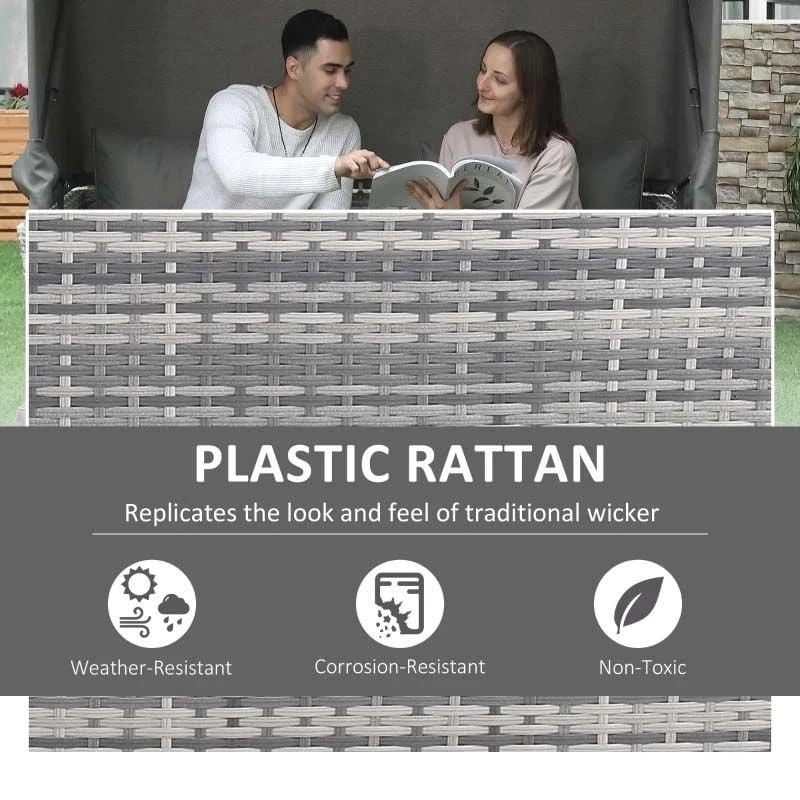 Outsunny 2-Seater Rattan Garden Furniture Set With Canopy - Grey - 860-171 - Image 5