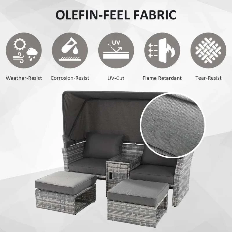 Outsunny 2-Seater Rattan Garden Furniture Set With Canopy - Grey - 860-171 - Image 6