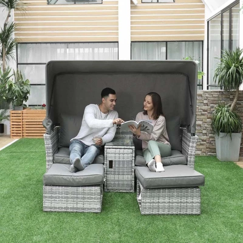 Outsunny 2-Seater Rattan Garden Furniture Set With Canopy - Grey - 860-171 - Image 10