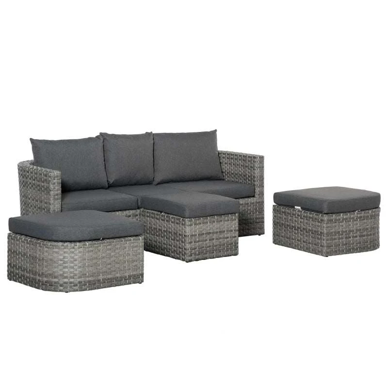 Outsunny 5-Seater Rattan Garden Furniture Set - Grey - 860-180 - Image 2